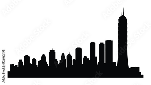 A black silhouette of a city skyline at night isolated on white background, Vector