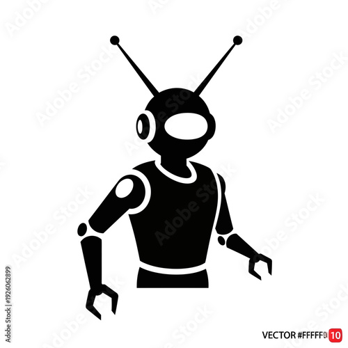 A black and white robot with antennae on its head