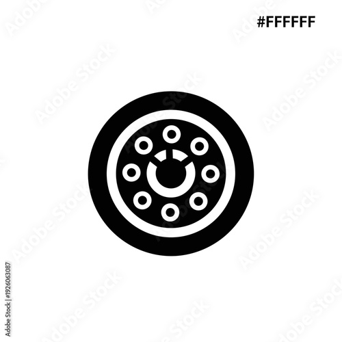 A black and white image of a wheel with a smiley face