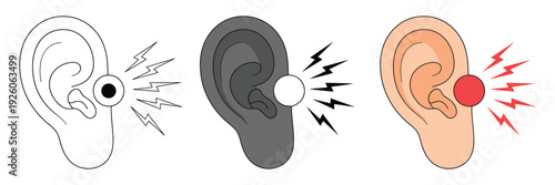 Ear pain icon, body and painful condition symbol, ear ache sign in clean outline style, vector illustration