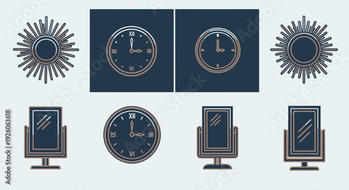 Arrangement of four sun icons and four mirror icons in two rows