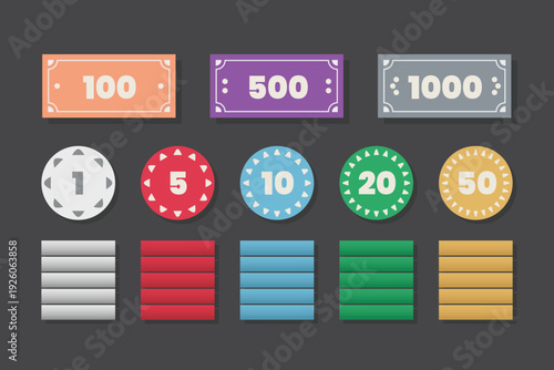 Coin with bankonote icon symbol set