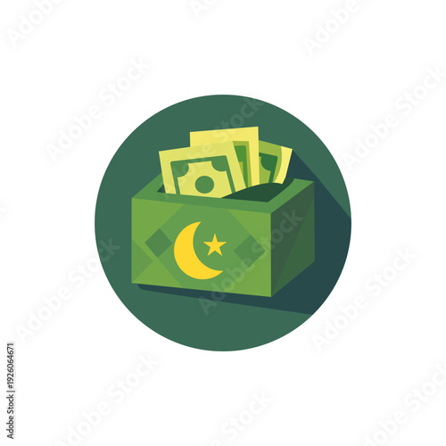 Islamic Donation Money Box Icon Flat Design Ramadan Charity Illustration