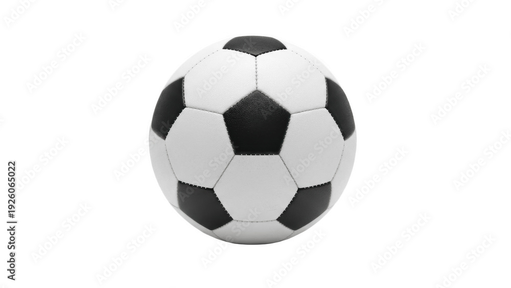 Naklejka premium Classic black and white paneled soccer ball for outdoor football matches and practice sessions, durable construction for training, school and club play