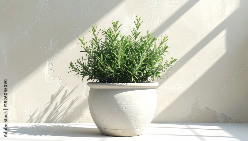 Fototapeta premium Potted plant on white surface indoors.