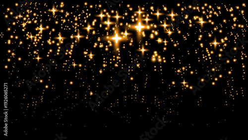 Festive gold sparkle,dust starburst, glowing light, and shimmering fireworks on a black background. Glowing particles, warm light, and stardust create a luxurious PNG for  and New Year