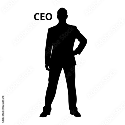 A silhouette of a man in a business suit with the letters ceo