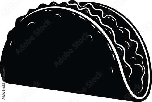 A black and white illustration of a taco