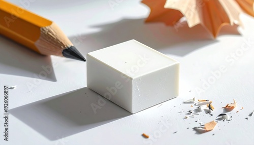 Pencil and Eraser on White Paper.