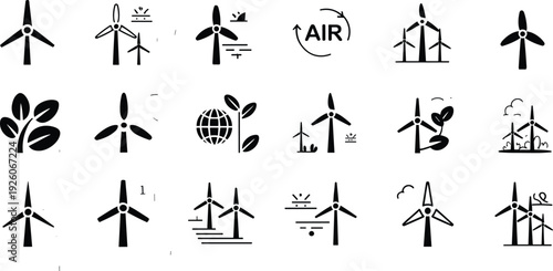 Wind energy icons, renewable power, eco-friendly design, sustainability vector, environmental clipart, clean energy illustration, conservation symbol, green technology, nature graphic