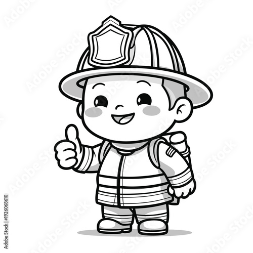 Cute cartoon firefighter giving a thumbs up gesture.