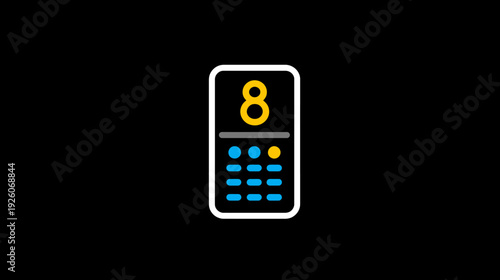 Digital elevator control panel icon showing number 8. Modern interface design element, line art illustration on black background.
