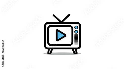 Retro Television with Play Button Icon: Vintage TV Screen Symbol for Video Streaming, Multimedia, and Entertainment Content