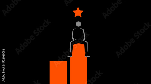 Determined silhouette figure reaching for a star atop a high bar, symbolizing ambition, success, goals, and progress.