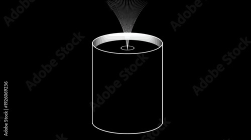 Minimalist black and white graphic of a burning candle in a container, emanating a bright, spiritual light beam