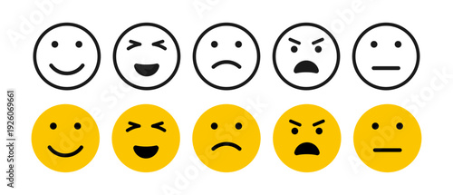 Rating and Feedback Emoticons Set with Happy, Neutral and Sad Emojis for Customer Reviews, Surveys and User Satisfaction Evaluation