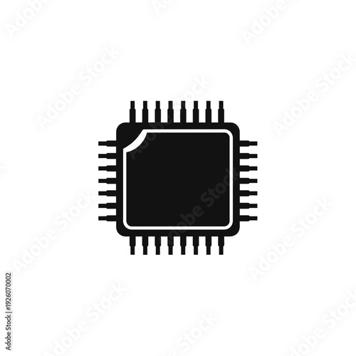 A black and white icon of a computer chip