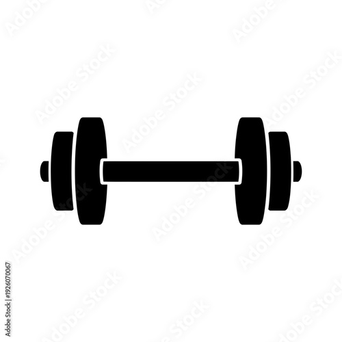 A simple black dumbbell icon on a white background