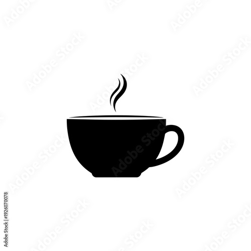 A black silhouette of a steaming cup of coffee