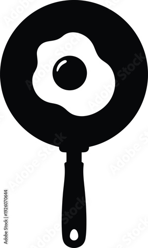 Frying pan with fried egg icon