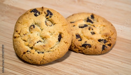 Delicious Chocolate Chip Cookies on a Wooden Surface.