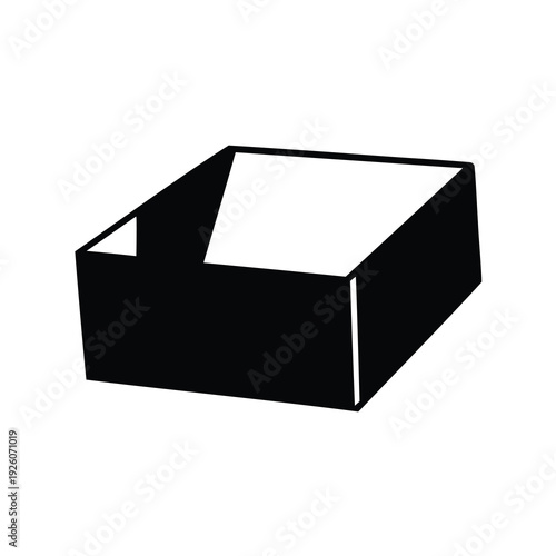 Isometric Black and White Illustration of a Low Box for Packaging Goods
