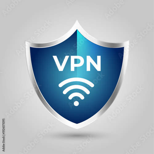 VPN Shield Icon with Wireless Network Symbol Representing Secure and Encrypted Internet Connection