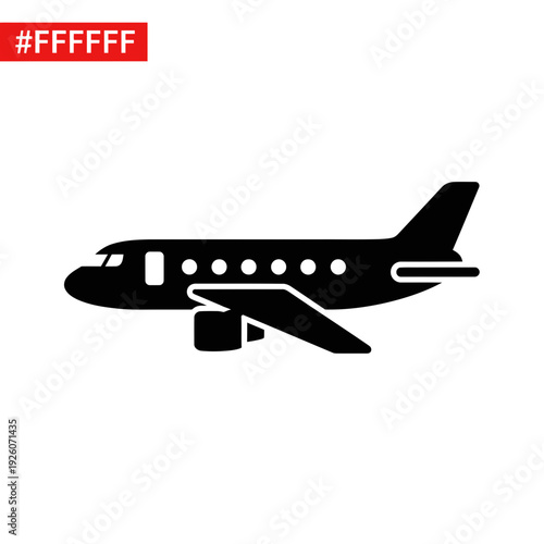 A black silhouette of a commercial airplane