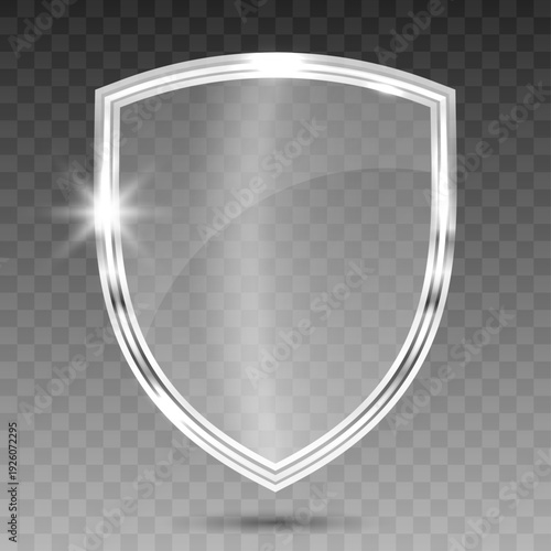 Transparent Crystal Glass Shield Panel – Realistic Glossy Acrylic Guard Emblem Isolated on Transparent Background Vector