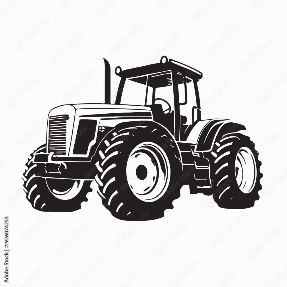 Obraz premium Modern Tractor Farming Vehicle Vector Illustration White Background