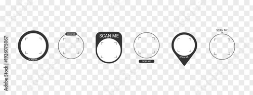 Mobile payment with barcode. QR code Scan for quick pay now. Click icon or button in Frame for your phone and digital business app. Minimalist Vector illustration.