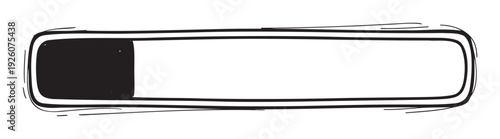 Hand drawn black and white progress bar or battery status graphic showing charging or completion for user interface visuals and informational presentations and media.