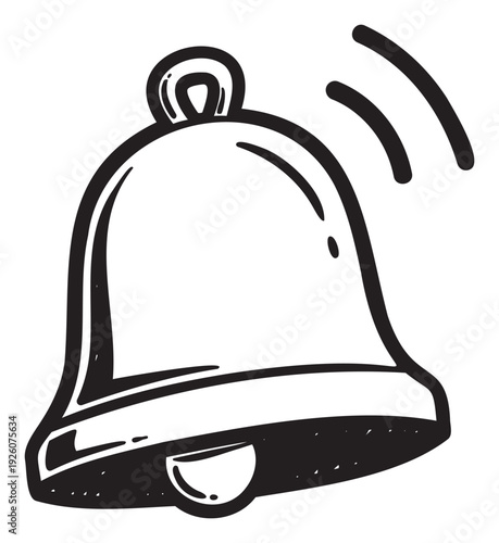 A handdrawn black and white bell ringing with sound waves symbolizing alert or notification, suitable for app icons, general graphics, or warning indicators.