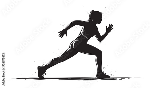 Dynamic silhouette of a female runner starting a race, ideal for fitness advertisements, sportswear promotions, and active lifestyle campaigns