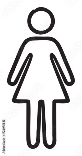 Simple female figure icon in a bold black line style symbolizing womanhood for various applications including public signage, websites, and presentations