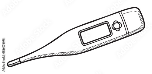 A simple line drawing of a modern digital medical thermometer, perfect for healthcare educational materials, wellness blogs, or instructional diagrams.