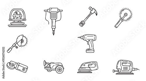 Collection of various power tools and hand tools for construction, home improvement, and garden maintenance projects, ideal for workshop guides and hardware store promotions