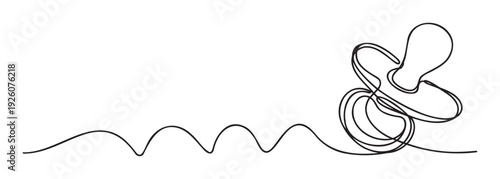 Minimalist continuous line drawing of a baby pacifier representing new beginnings and parental love, perfect for newborn announcements, baby shower invitations, and pediatric clinic branding