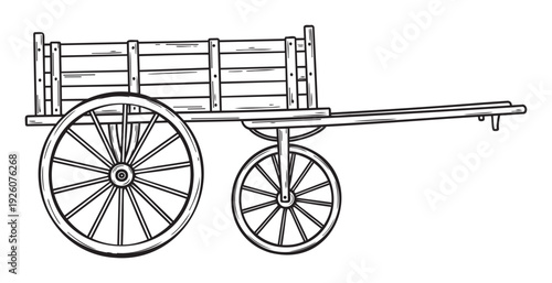 Rustic wooden wagon, a vintage farm cart used for agricultural transport, perfect for historical projects and traditional country lifestyle themes