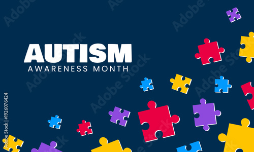 World Autism Awareness Month banner design. Autism awareness concept with colorful puzzle pieces. Vector illustration