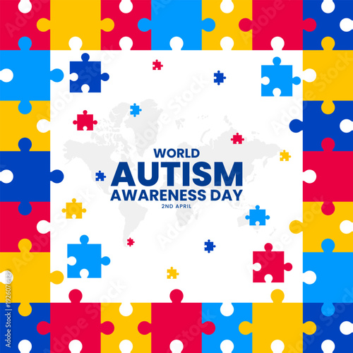 World Autism Awareness Day, April 2. Autism awareness background with colorful puzzle pieces. Vector illustration