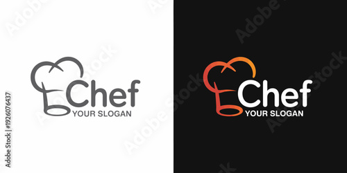Chef with chef hat in gray and orange on white and black backgrounds