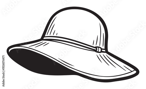 Stylish widebrimmed sun hat drawing perfect for summer fashion apparel designs, vacation advertisements, or travel accessory promotions