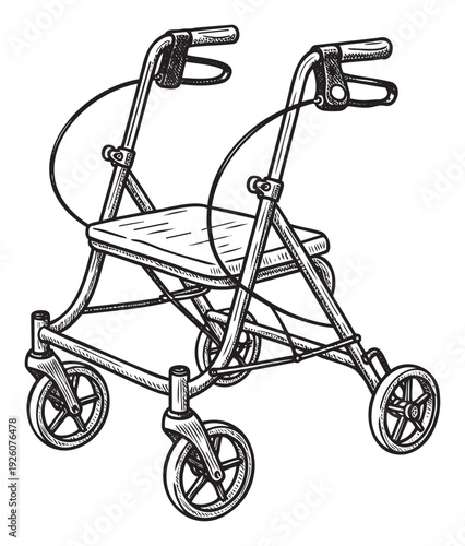 A sturdy rollator walker provides essential mobility support and independent living assistance, perfect for healthcare advertisements, senior care publications, or medical product catalogs.