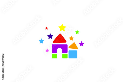 children's toy logo design decorated with stars in a colorful vector style