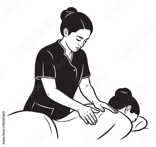 Professional masseuse providing a soothing back massage to a client, perfect for wellness centers and spa promotional materials.