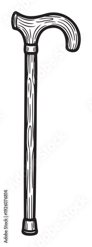 Classic wooden walking cane providing elegant mobility support and vintage style perfect for historical depictions or senior lifestyle projects.