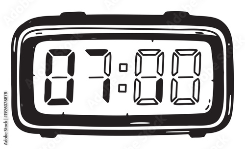 Hand drawn style digital clock displaying 700 AM, perfect for symbolizing early mornings, deadlines, or waking up across various media applications.