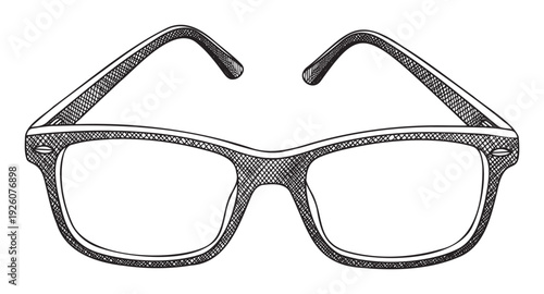 Classic hand drawn eyeglasses with a unique textured frame, perfect for various graphic projects related to vision, style, and optical accessories