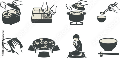 Japanese Home Cooking and Family Dining Icons	